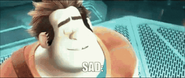 a cartoon character with a sad expression on his face .