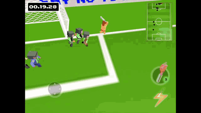 a soccer game is being played with a time of 00:22:53 on the screen