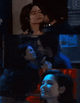 a collage of photos of a man and a woman kissing