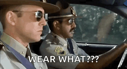 two police officers are sitting in a car and one of them is wearing sunglasses and a hat .