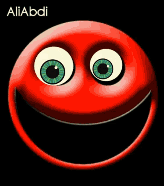a red smiley face with aliabdi written on the bottom