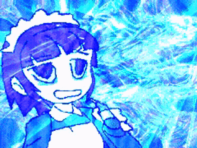 a pixel art drawing of a maid with a blue background