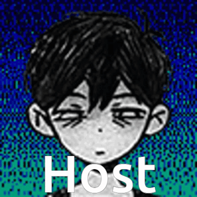 a black and white drawing of a boy with the word host written below it