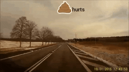 a video of a car driving down a road with the words hurts written above it