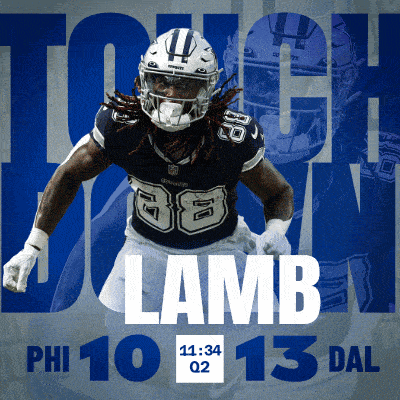 a poster of a football player named lamb with the time of 11:34