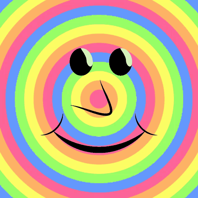 a smiley face is surrounded by a colorful swirl