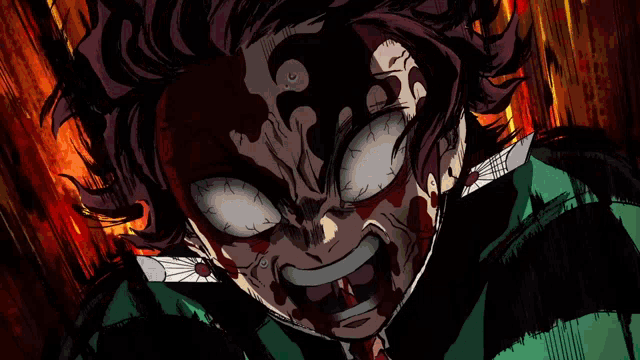 a close up of a cartoon character 's face with blood coming out of his mouth