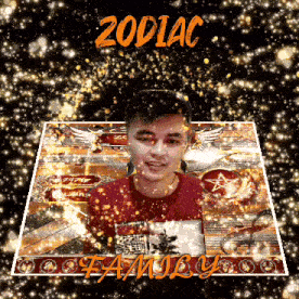 a picture of a young man with the words zodiac family written on the bottom