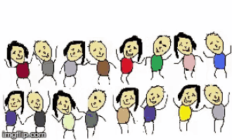 a drawing of a group of people with the words party time written above them
