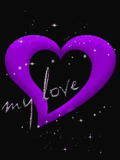 a purple heart with the word love written inside