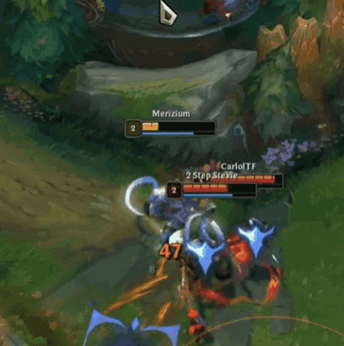 a screenshot of a league of legends game shows a player named merizium being attacked