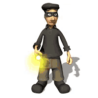 a man in a mask is holding a flashlight in his hand .