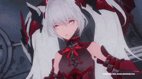 a girl with white hair is wearing a red and black outfit
