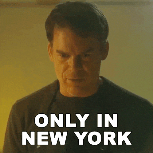 a man says " only in new york " while looking at the camera