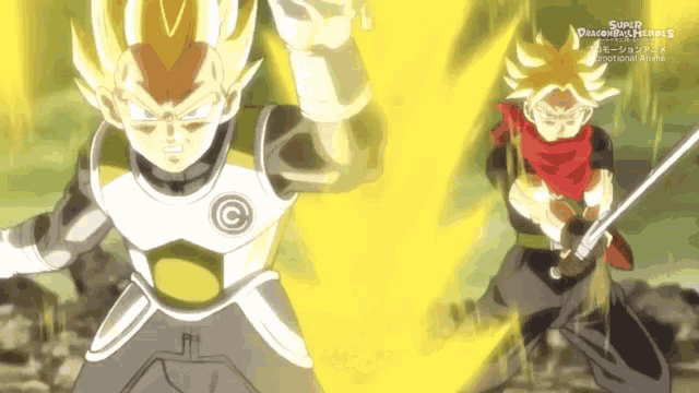 a super dragon ball heroes poster with two characters
