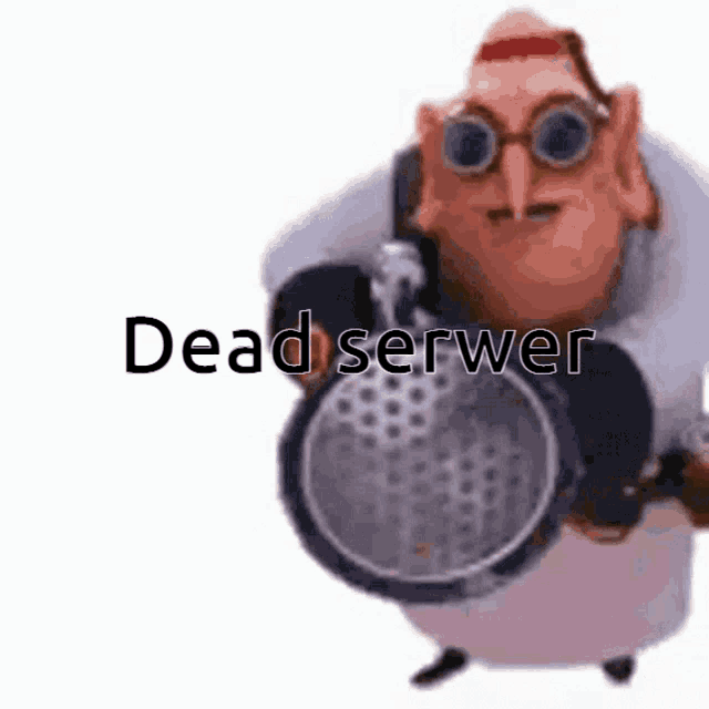a cartoon character with glasses is holding a gun and the words dead server are above him .