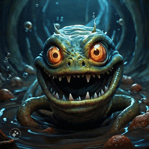 a frog with a big smile on its face is in the water