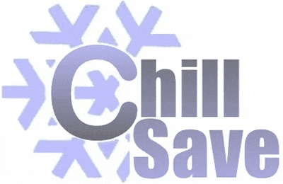 a logo for chill save with snowflakes on a white background