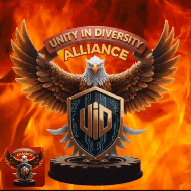 a logo for unity in diversity alliance with an eagle and a shield