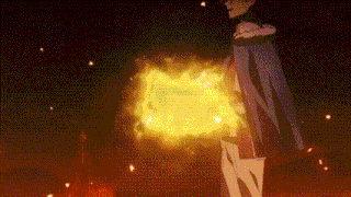 a person in a cape is standing in front of a large fireball .