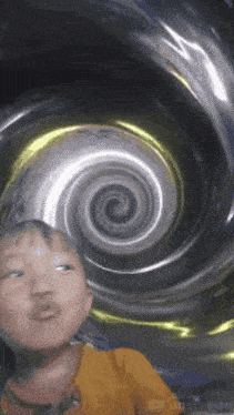 a child is standing in front of a swirl that says unscreen on it