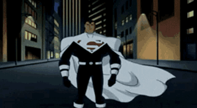 a cartoon of superman with a white cape