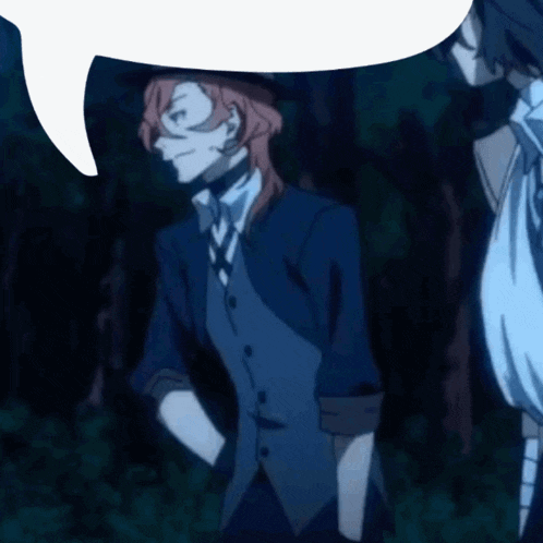 a man in a suit and tie is standing in a dark forest