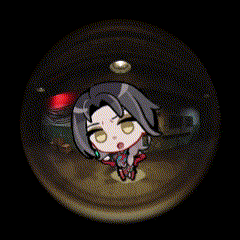 a cartoon character is floating in a bubble in the dark .