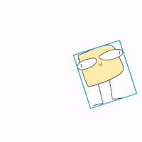a cartoon drawing of a yellow square with a face and glasses