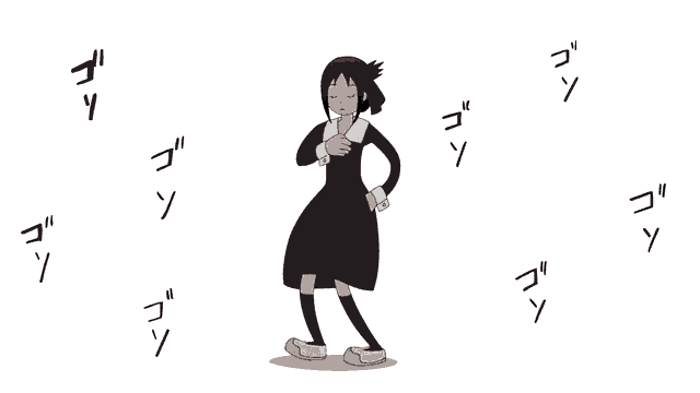 a girl in a black dress is dancing in a cartoon with chinese writing around her