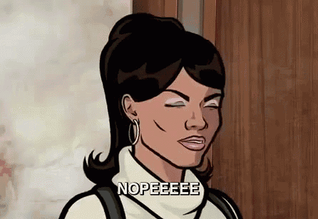 a cartoon of a woman with her eyes closed and the words nopeeee written on her face .