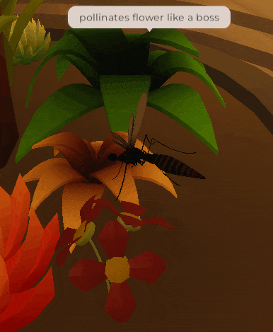 a mosquito is sitting on a flower with a speech bubble saying pollinates flower like a boss