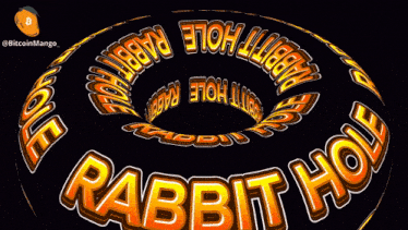 a rabbit hole logo with a bitcoin mango logo behind it