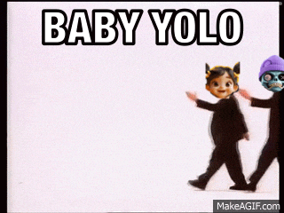 a picture of two cartoon characters with the words baby yolo below them