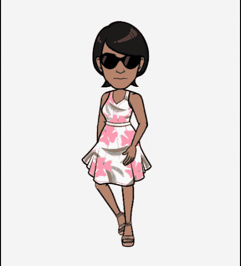 a cartoon drawing of a woman in a white dress and sunglasses