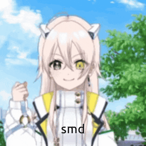a cartoon girl with a cat ear and the word smd on the bottom right
