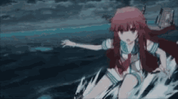 a girl in a sailor suit is riding a wave in the ocean .