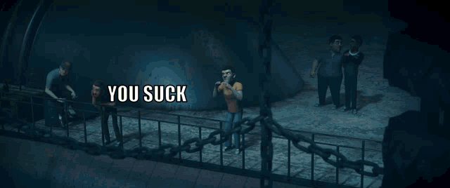 a monster with horns says you suck