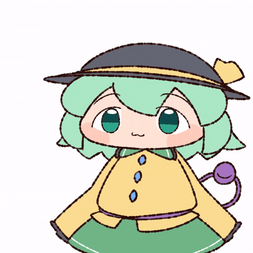 a drawing of a little girl with green hair