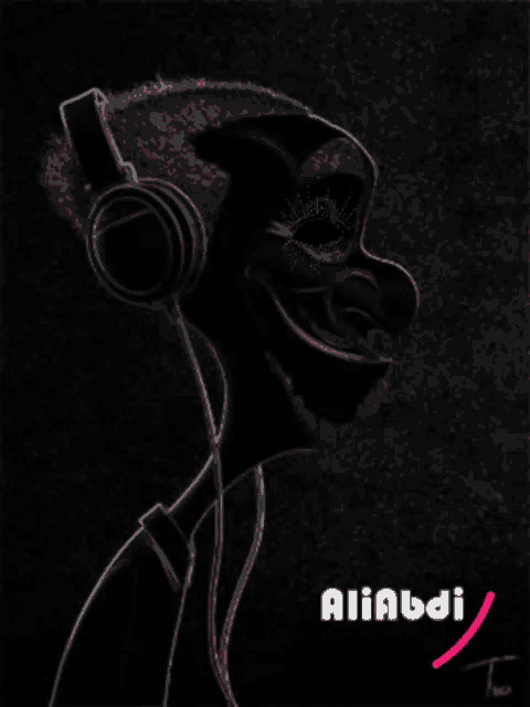 a cartoon drawing of a man wearing headphones with the name aliabdi on the bottom