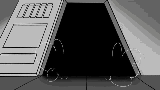 a black and white drawing of a doorway with a few lines drawn on it