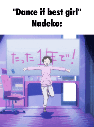 a girl is dancing in front of a white board that says " dance if best girl " on it