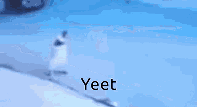 a blue background with the word yeet in white