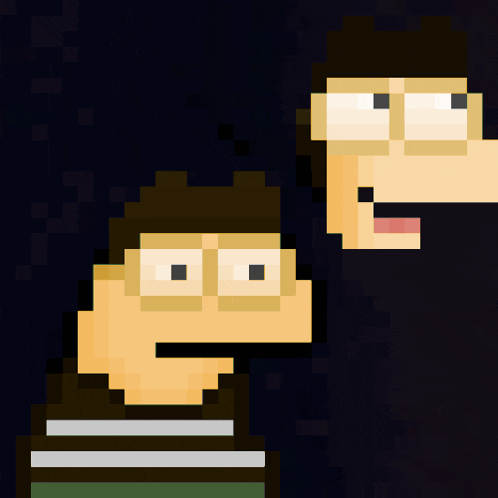 a pixel art of a man with glasses and a woman
