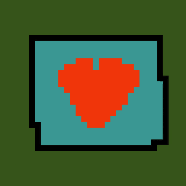 a pixel art of a heart with red and white blocks on a green background