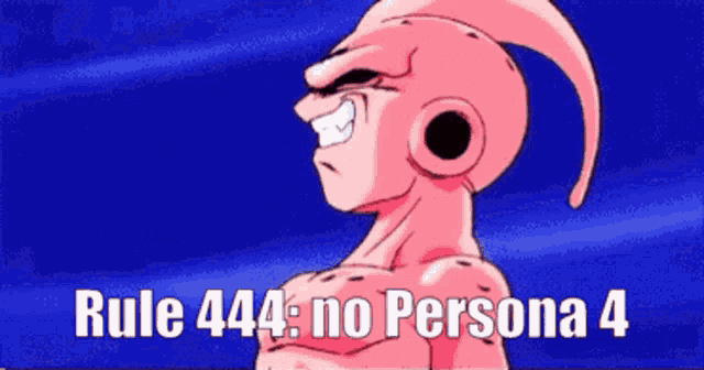 a cartoon character with the words rule 444 no persona 4 above him