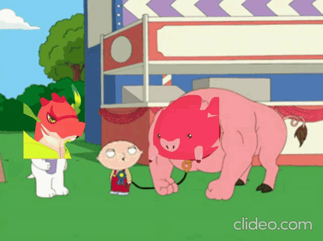 a cartoon of a pig standing next to a cartoon character
