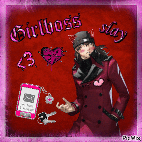 a picture of a girl with the words girl boss slay on it