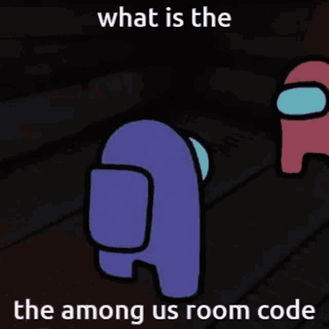 a cartoon of two faces with the words " what is the among us room code "