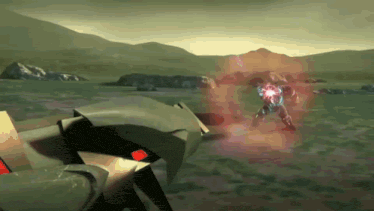 a computer generated image of a robot fighting another robot in a field